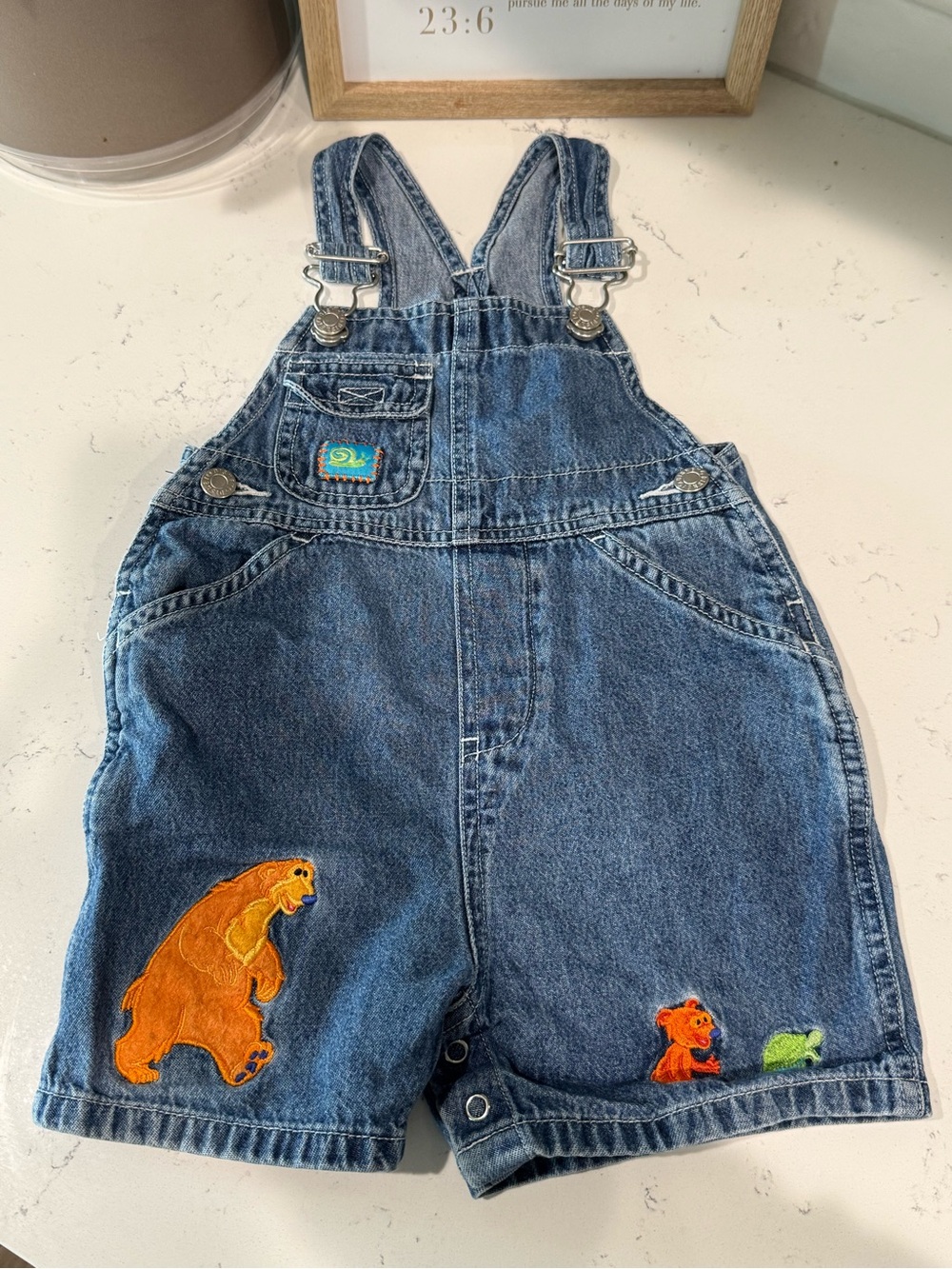 Vintage Bear in the Big Blue House Classic Blue Denim Embroidery